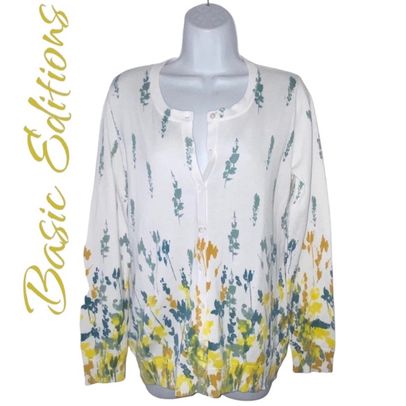 Basic Editions Sweaters - Basic Editions Floral Knit Button Down Cardigan Sweater Jacket - Women’s Medium